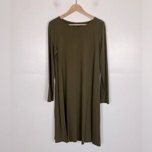 Eileen Fisher Soft Knit Long Sleeves Midi Dress Size M Color Green USA